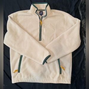 GAP Men's Cream Zip-Up Fleece with Green and Yellow Details